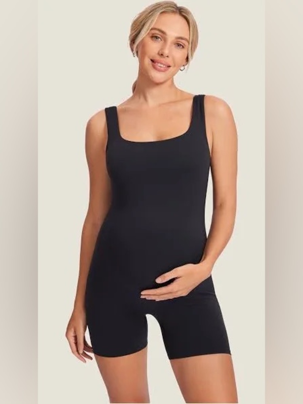 Momanda Natrelax Maternity Black Square Neck Tank Romper